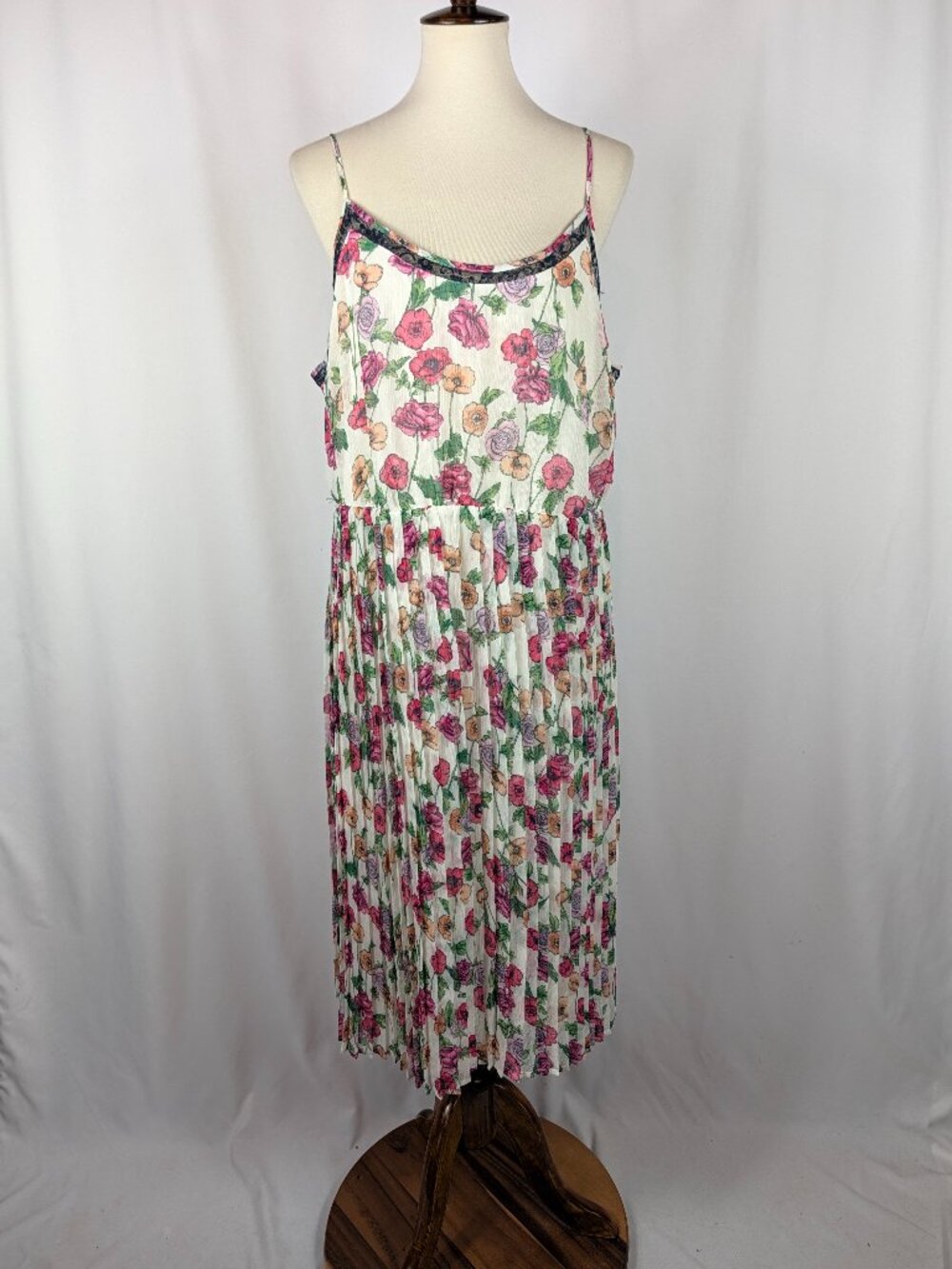 LC Lauren Conrad Garden White Floral Flower Pleated Midi Dress Womens Sz XXL